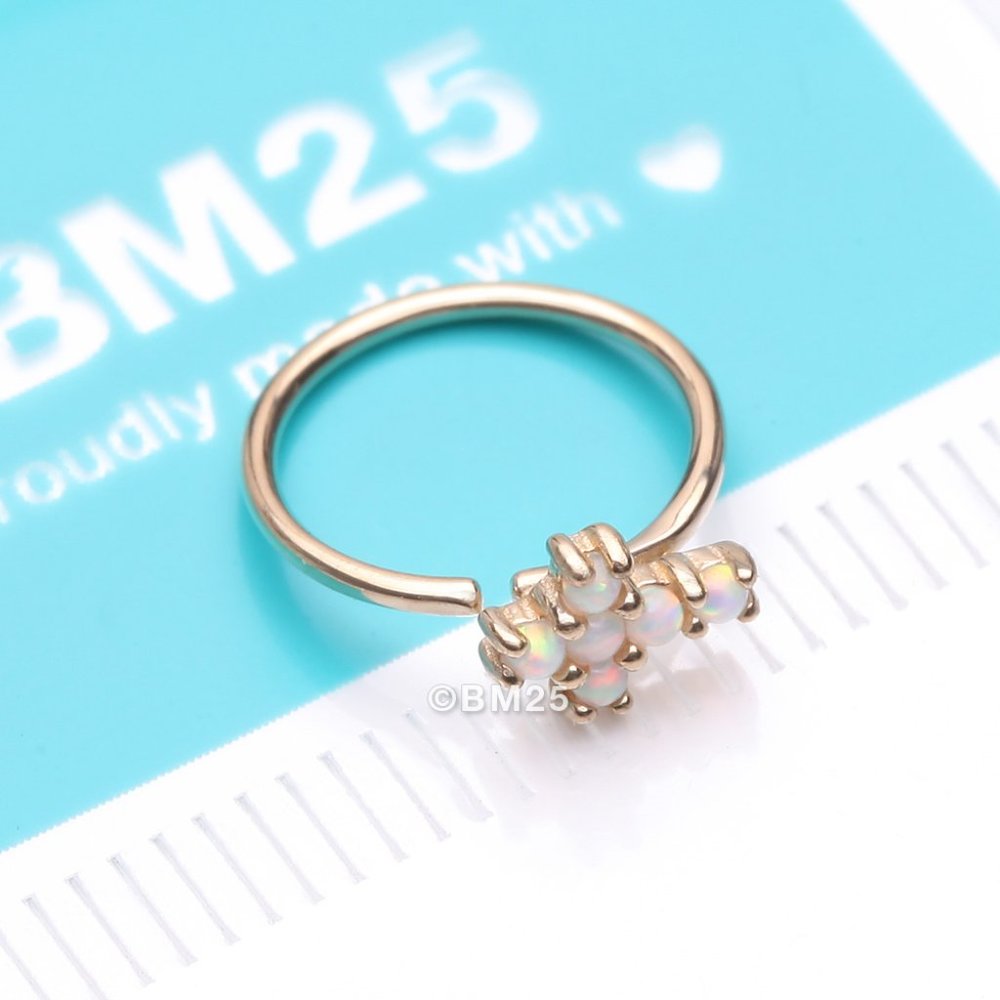 14 Karat Gold Brilliant Fire Opal Cross Bendable Hoop Ring